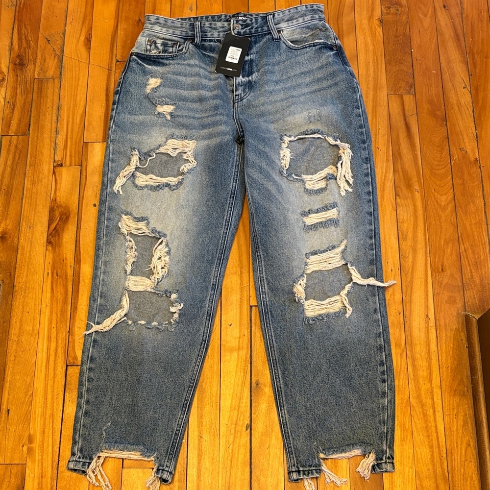 Fashion Nova Destroyed Medium Blue Boyfriend Jeans - Junior Size 11
